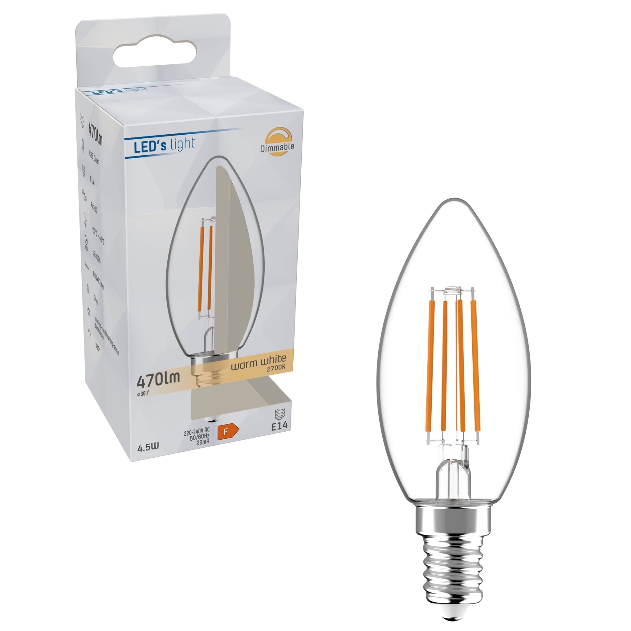 ProDim LED Filament Kaarslamp E14 - Helder - Dimbaar warm wit licht - 4.5W (40W) - LED.nl