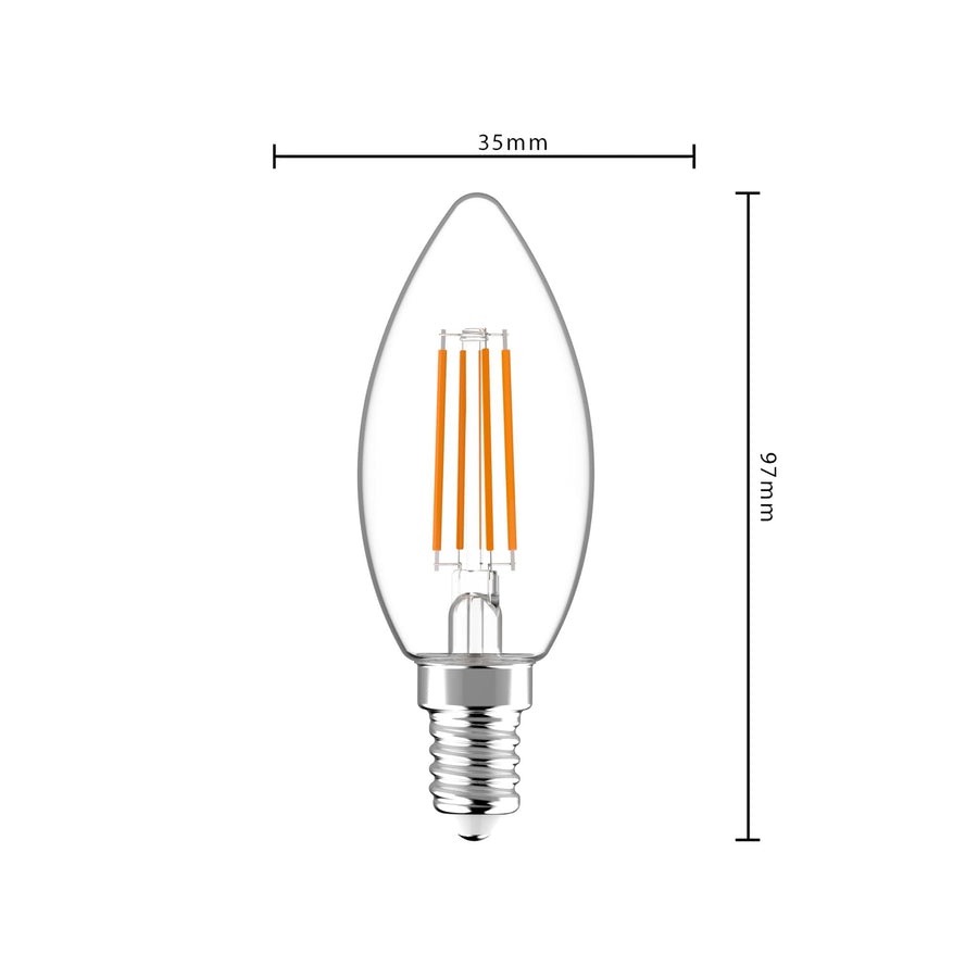 ProDim LED Filament Kaarslamp E14 - Helder - Dimbaar warm wit licht - 4.5W (40W) Dimbare filament lampen LED.nl