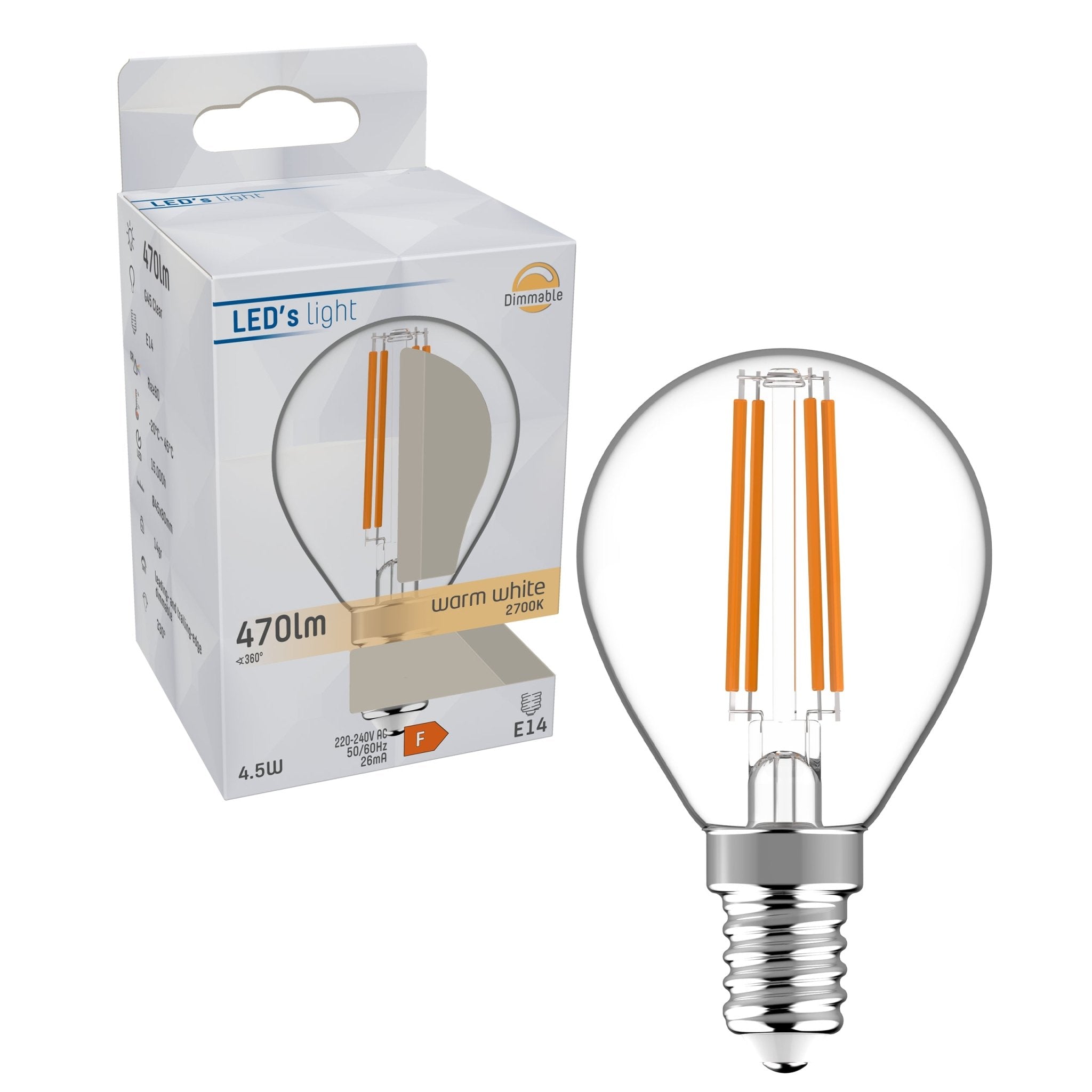 ProDim LED Filament Lamp E14 - Helder - Dimbaar warm wit licht - G45 - 4.5W (40W) - LED.nl
