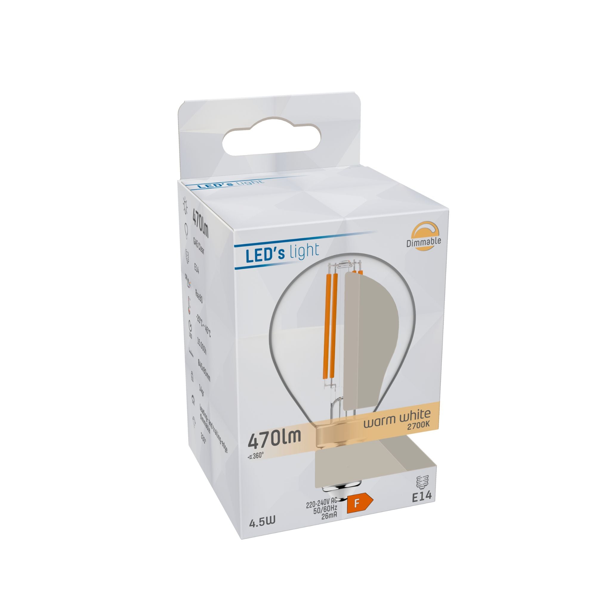 ProDim LED Filament Lamp E14 - Helder - Dimbaar warm wit licht - G45 - 4.5W (40W) - LED.nl