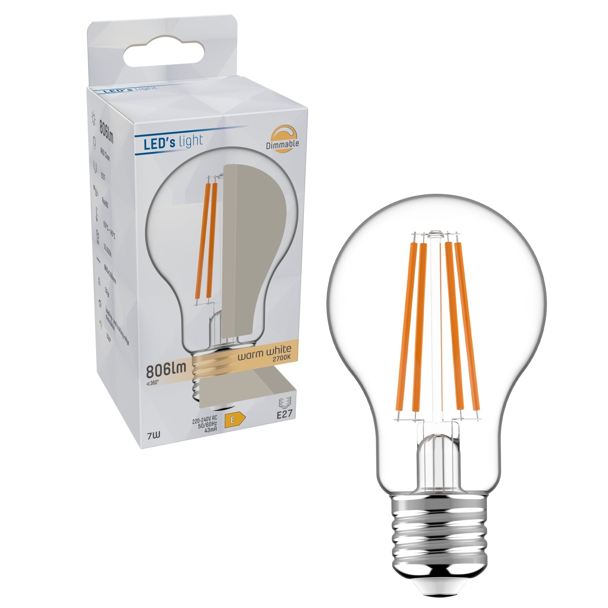 ProDim LED Filament Lamp E27 - Helder - Dimbaar warm wit licht - 7W vervangt 60W - LED.nl