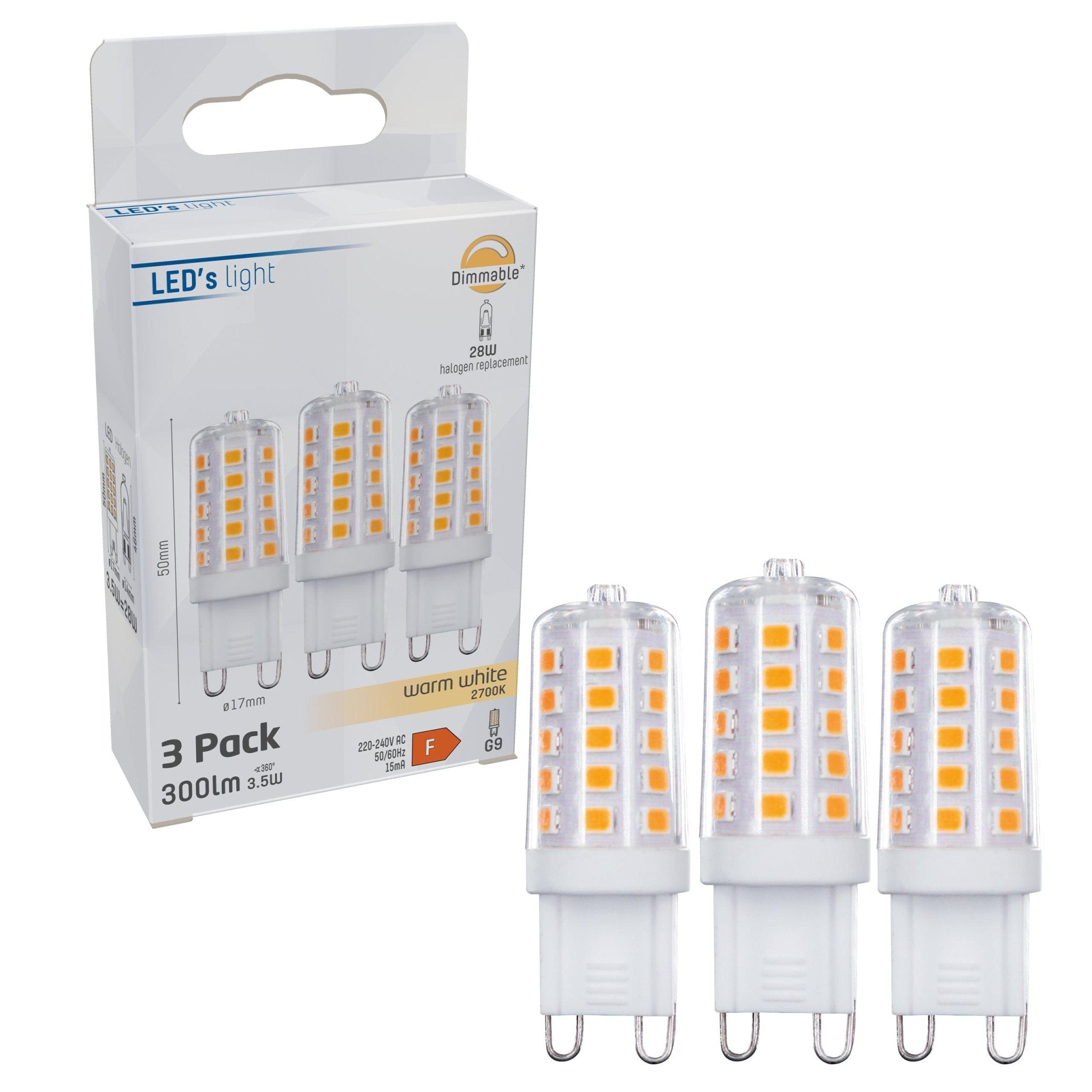 ProDim LED Steeklamp G9 - Dimbaar warm wit licht - 220-240V - 3.5W (28W) - 3 lampjes - LED.nl