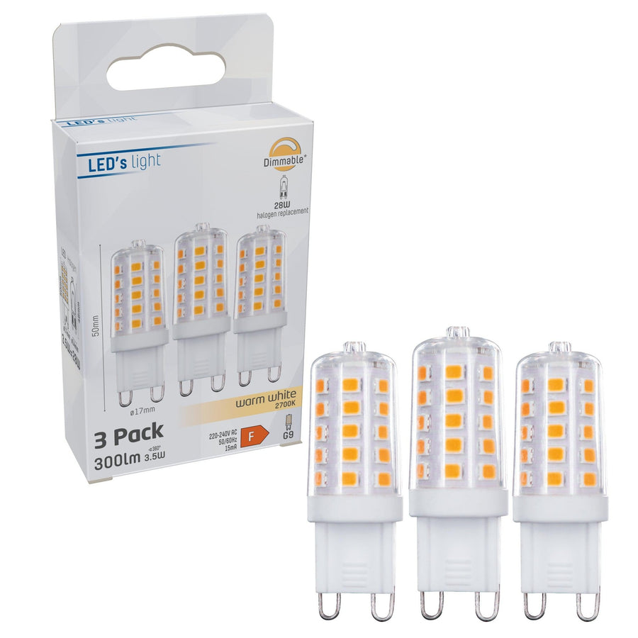 ProDim LED Steeklamp G9 - Dimbaar warm wit licht - 220-240V - 3.5W (28W) - 3 lampjes Dimbare steeklampjes LED.nl
