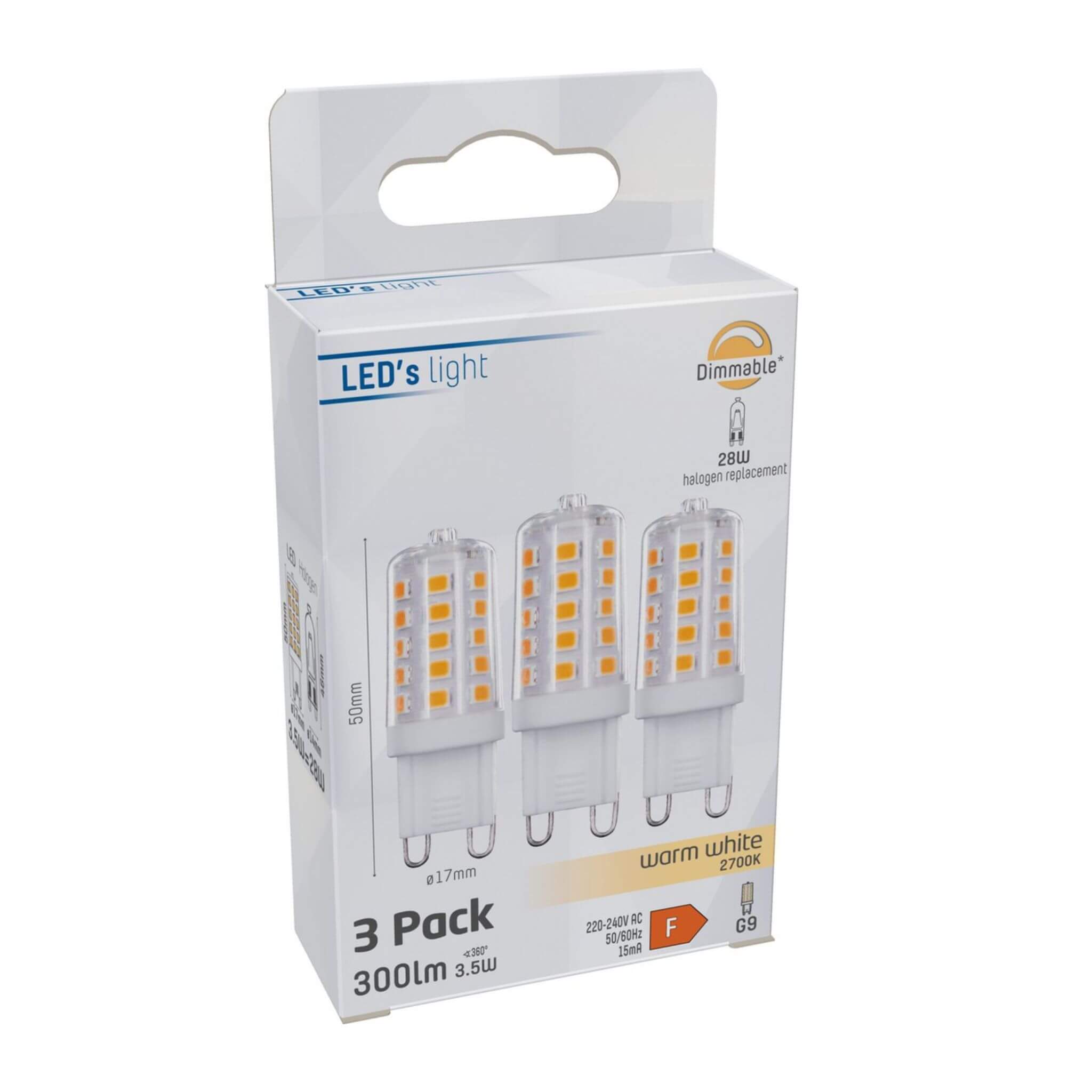 ProDim LED Steeklamp G9 - Dimbaar warm wit licht - 220-240V - 3.5W (28W) - 3 lampjes - LED.nl