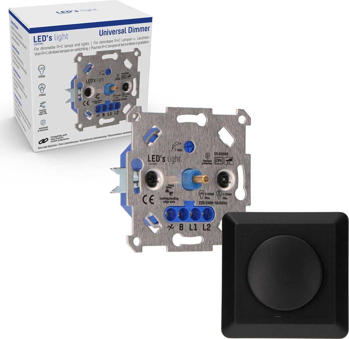 Professional Complete Dimmer voor alle dimbare (LED) lampen - Fase afsnijding aansnijding - Zwart - LED.nl