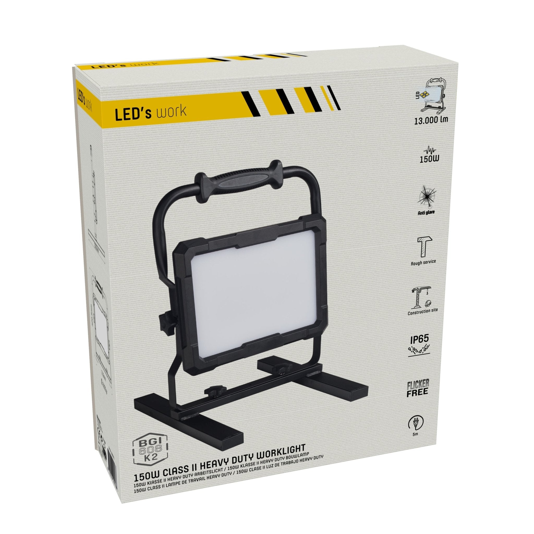 Professionele LED bouwlamp 150W – Rough Service Tested – 5 meter snoer – 13000 lumen – IP65 - LED.nl