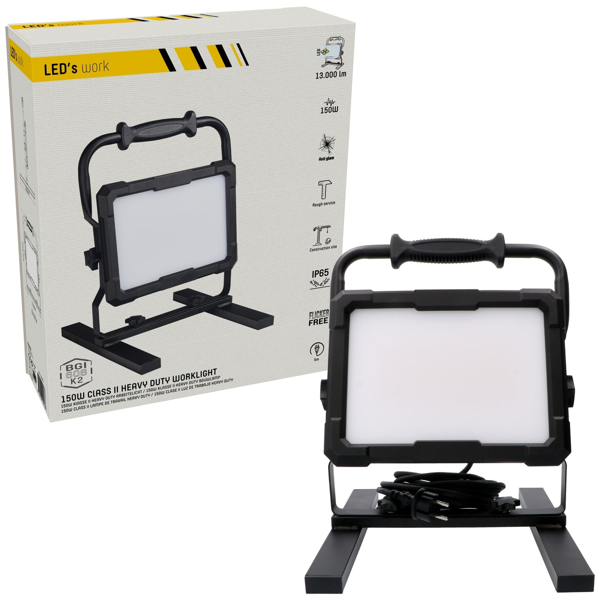 Professionele LED bouwlamp 150W – Rough Service Tested – 5 meter snoer – 13000 lumen – IP65 - LED.nl