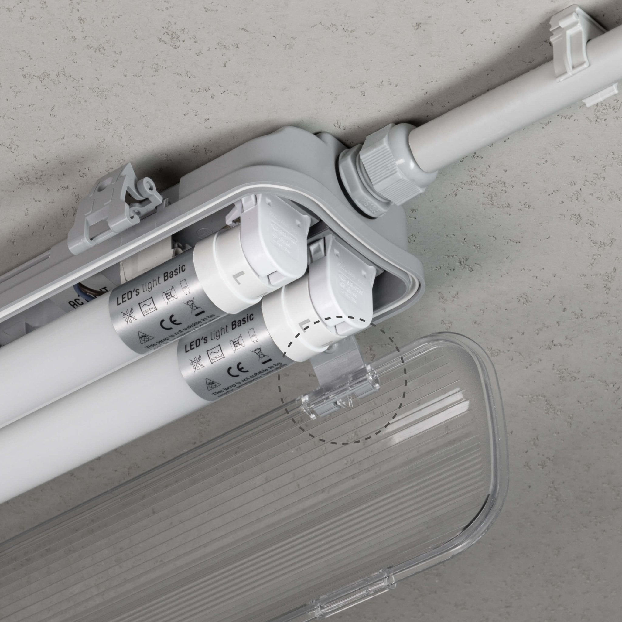 Proventa FastFix LED TL armatuur dubbel 60 cm met 2 LED buizen - IP65 - 1800 lm - LED.nl