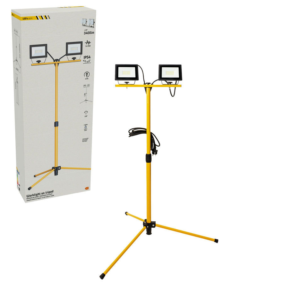 LED's Work 2 x 20W Bouwlamp met DUO Statief 4250 - IP54 waterdicht - In hoogte verstelbaar tot 1,20 meter Bouwlampen Led.nl