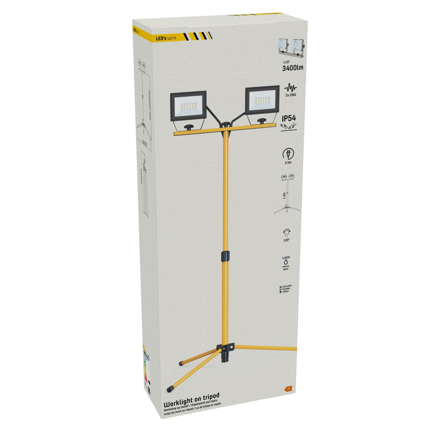 LED's Work 2 x 20W Bouwlamp met DUO Statief 4250 - IP54 waterdicht - In hoogte verstelbaar tot 1,20 meter Bouwlampen Led.nl