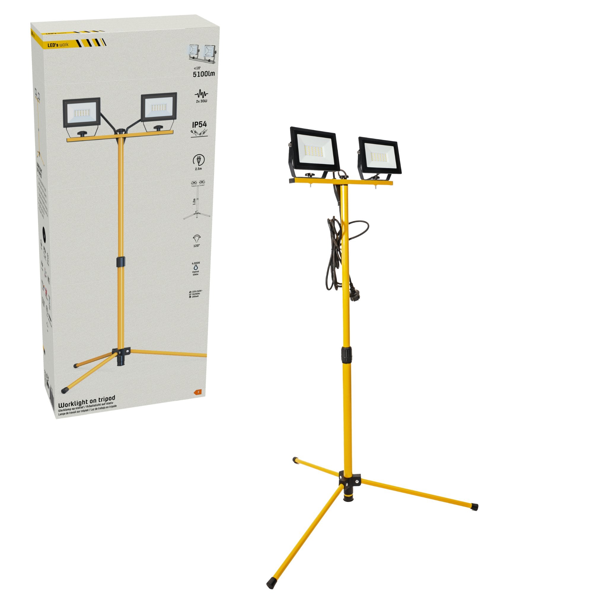 ProWork DUO Tripod LED werklampen op statief - In hoogte verstelbaar - 6370 lm - LED.nl