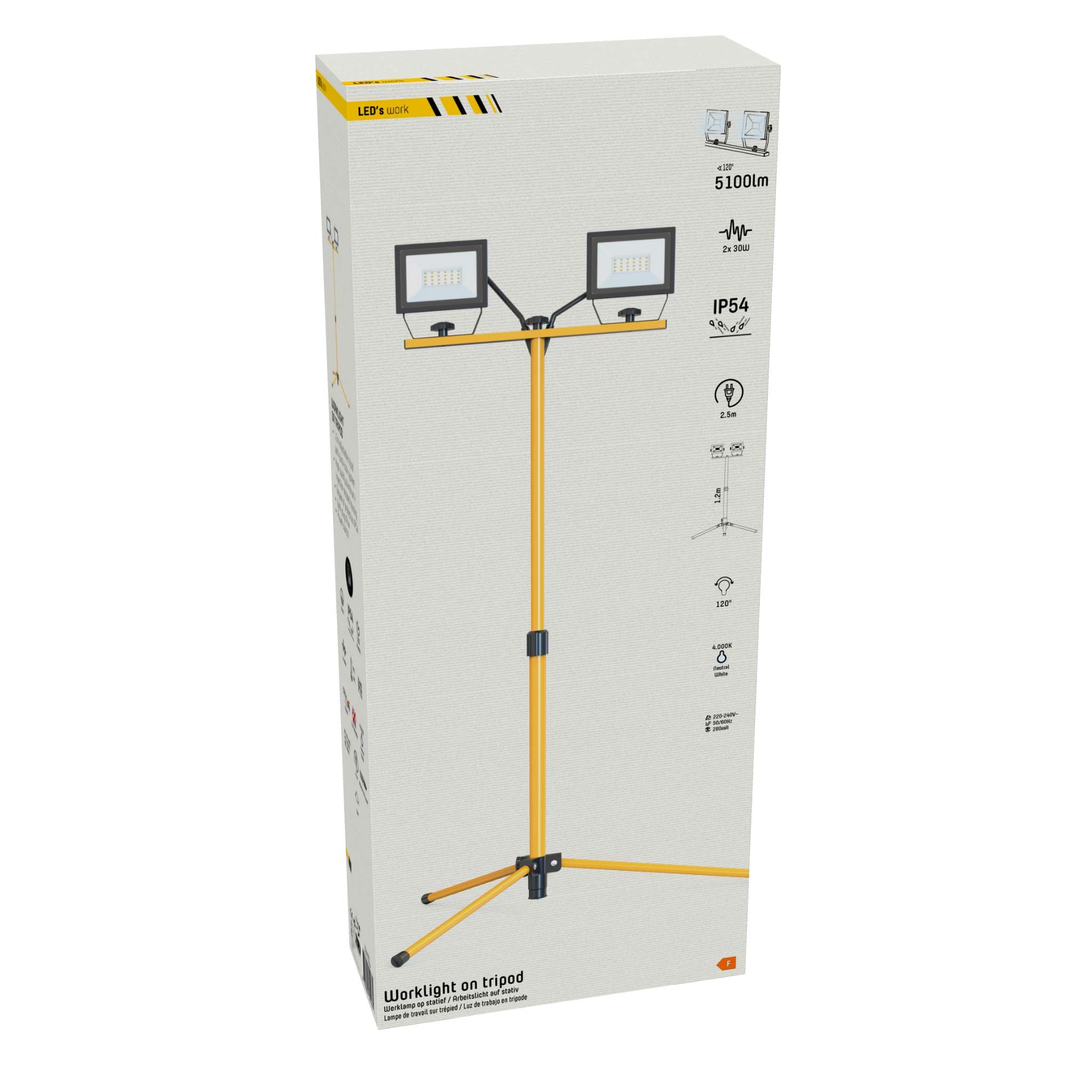 ProWork DUO Tripod LED werklampen op statief - In hoogte verstelbaar - 6370 lm - LED.nl