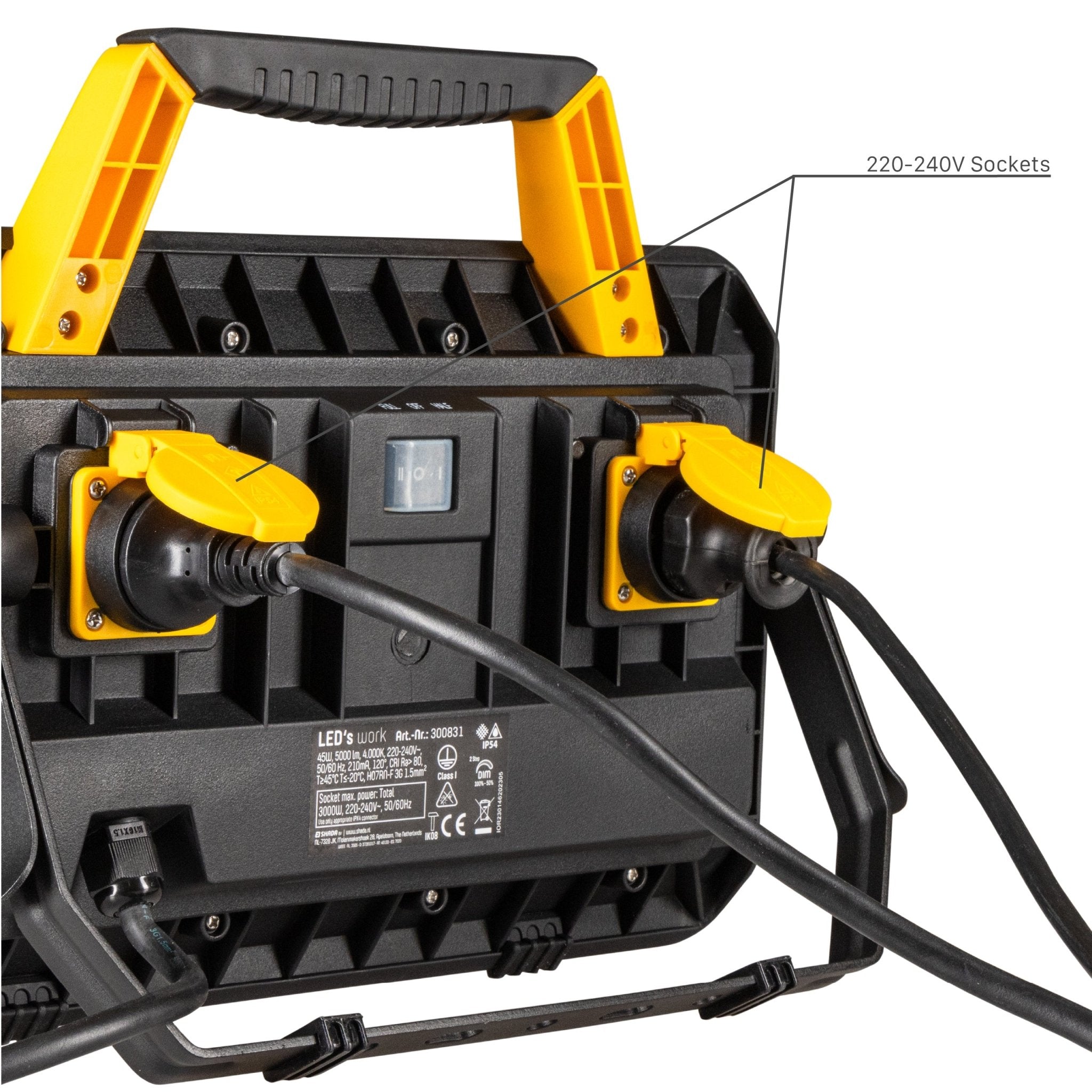 ProWork LED Bouwlamp met  2 extra stopcontacten -  5 meter snoer - IP54 - 5000 lm - LED.nl