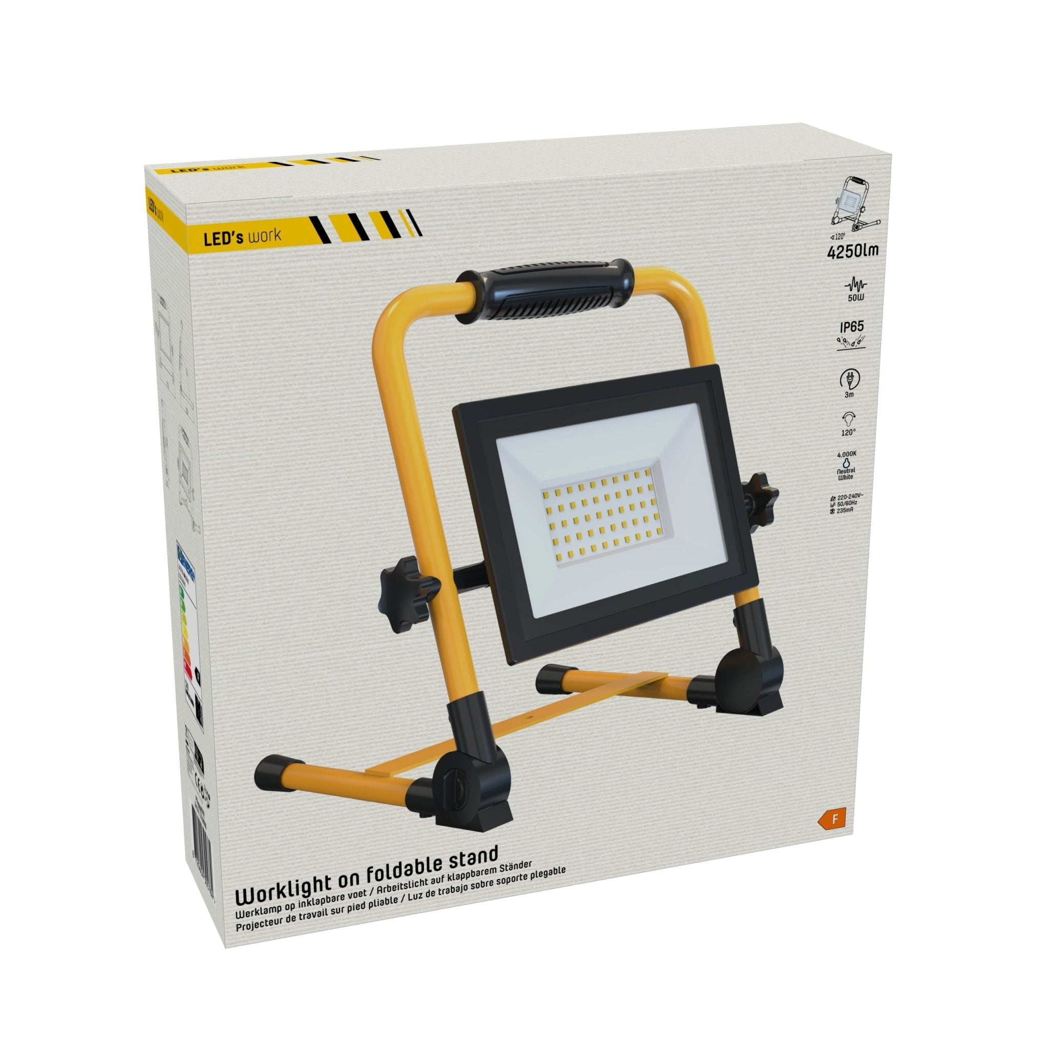ProWork LED Bouwlamp met 3 meter snoer  - Inklapbaar & Draaibaar - 4250 lm - LED.nl