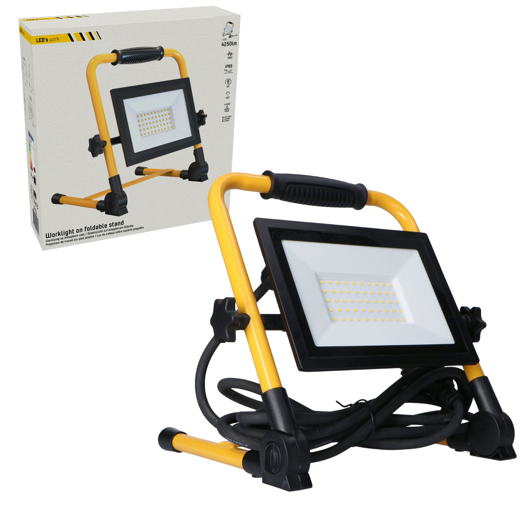 ProWork LED Bouwlamp met 3 meter snoer  - Inklapbaar & Draaibaar - 4250 lm - LED.nl