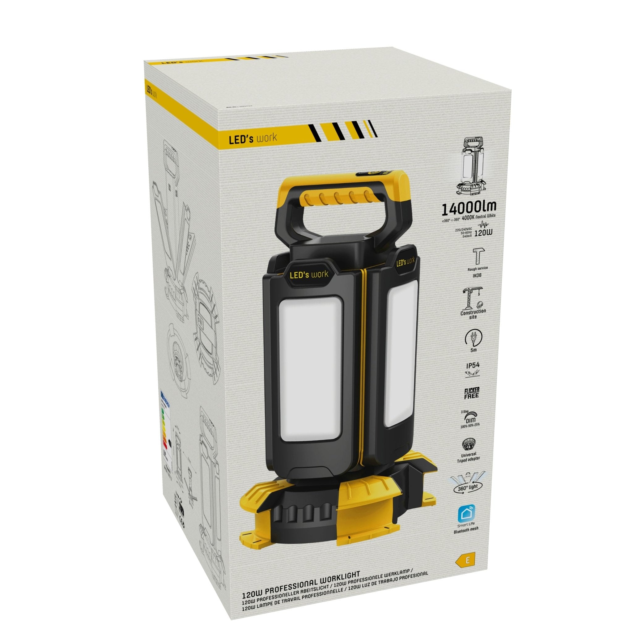 ProWork LED Bouwlamp met rondom licht - 4 lichtpunten - Dimbaar licht - 14000 lm - LED.nl
