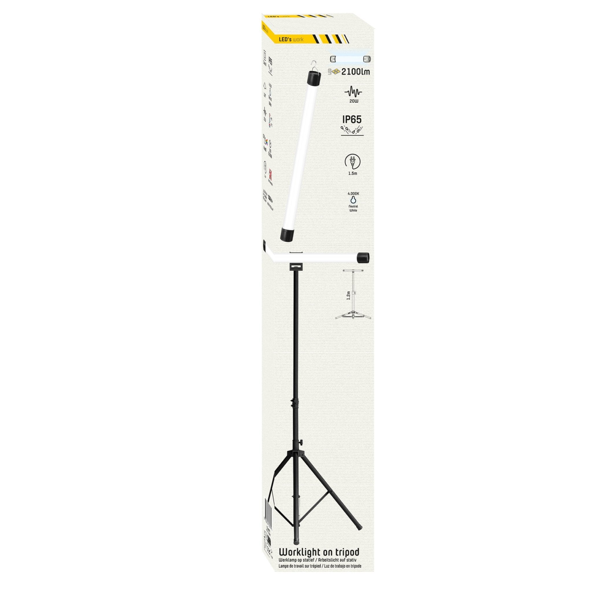 ProWork LED Bouwlamp op statief - In hoogte verstelbaar - Draaibaar - 120 cm - LED.nl