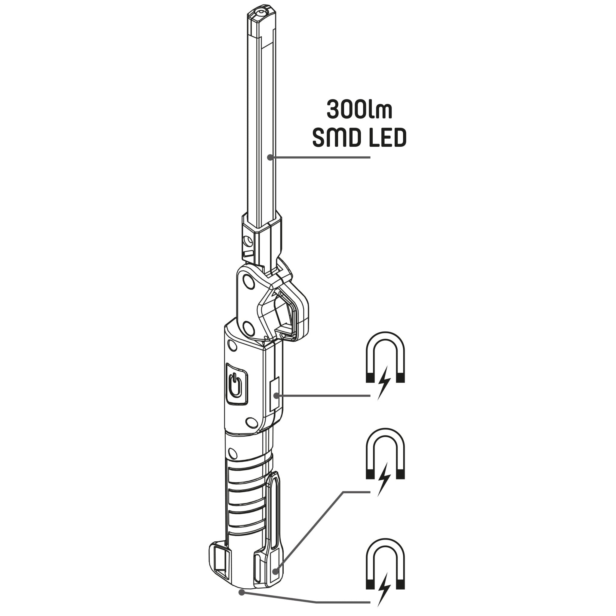 ProWork LED Werklamp oplaadbaar - Inklapbaar & Draadloos - Met magneet en haak - 300 lm - LED.nl