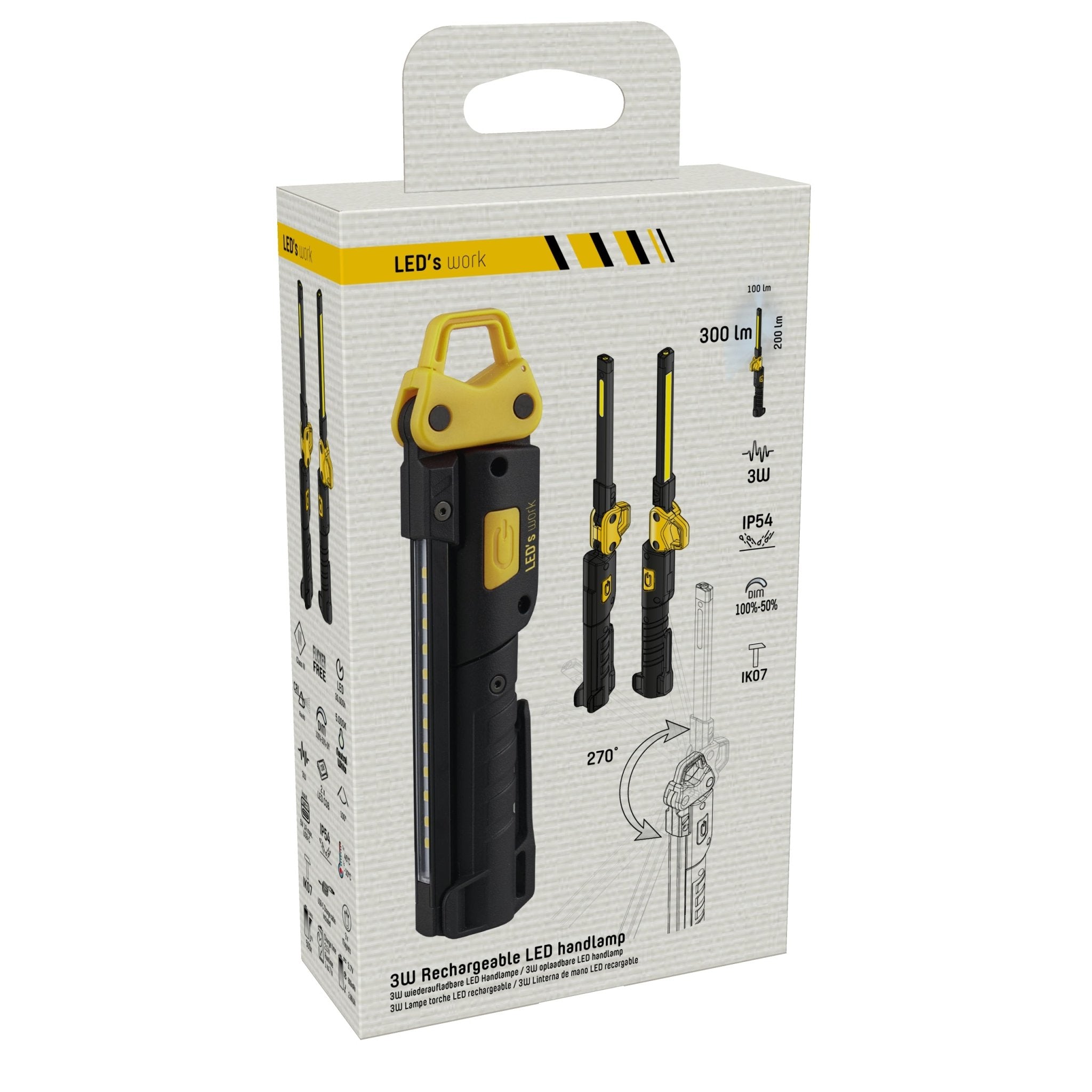 ProWork LED Werklamp oplaadbaar - Inklapbaar & Draadloos - Met magneet en haak - 300 lm - LED.nl