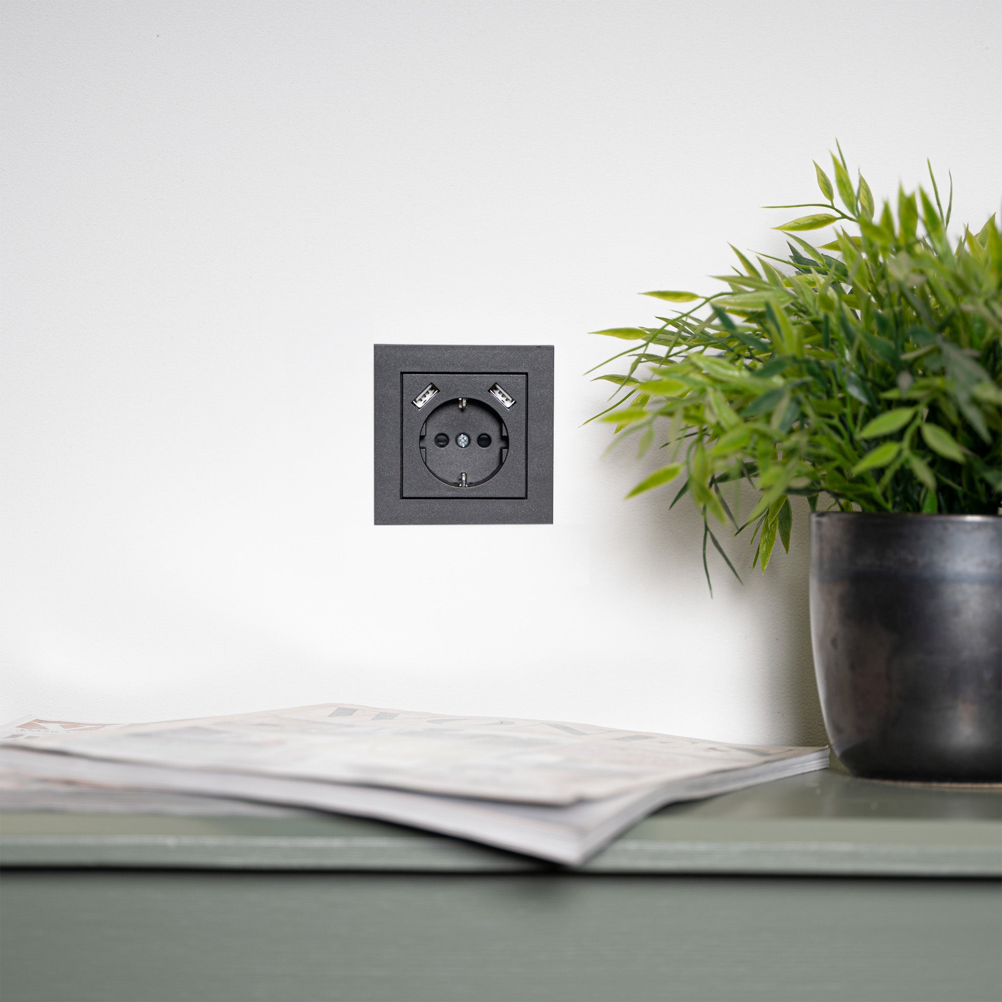 Reflex Inlegplaat voor wandcontactdoos met 2 USB - Zwart - LED.nl