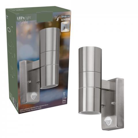 RVS LED Buitenlamp met bewegingssensor - 2 lichts up & down - IP44 - Zilver - LED.nl