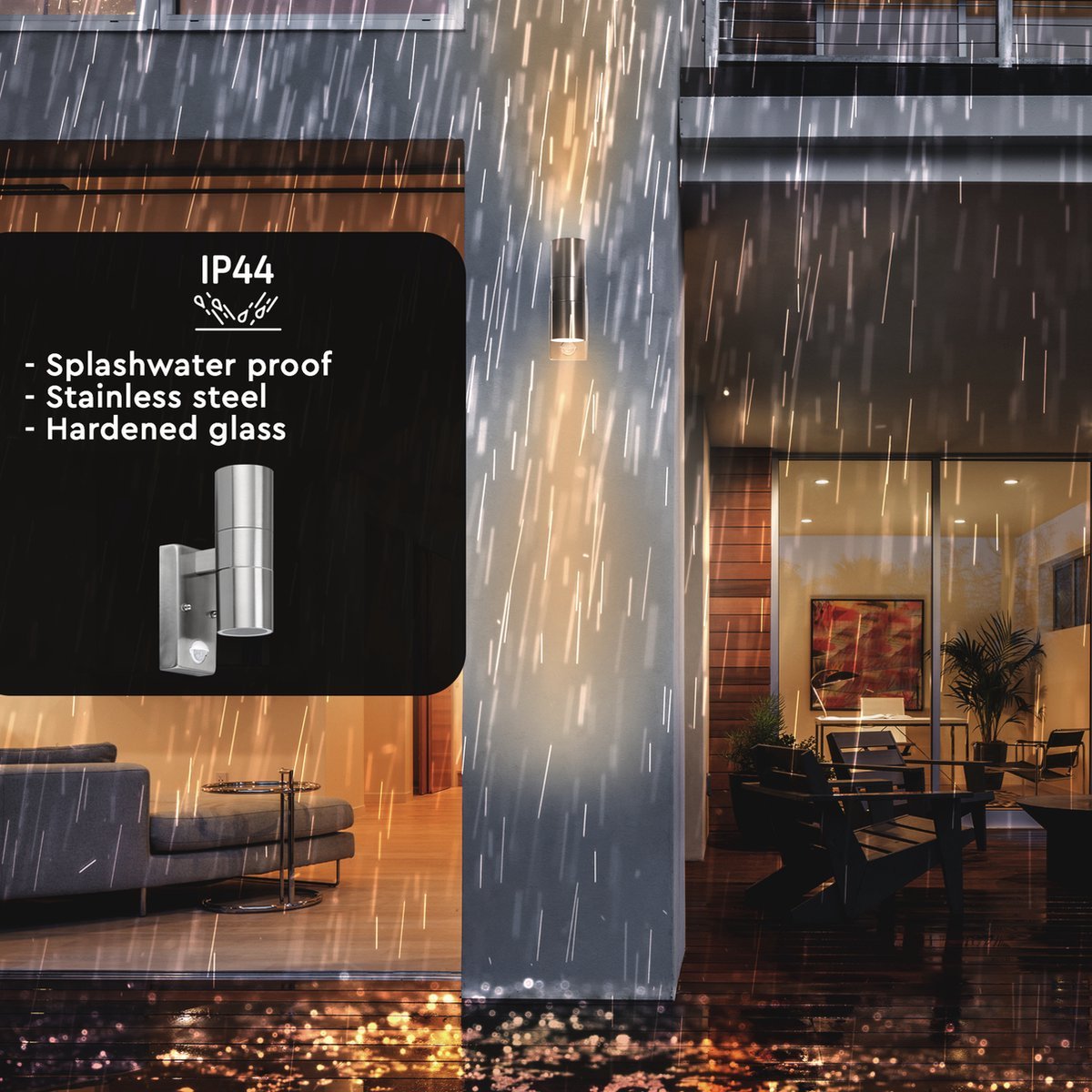 RVS LED Buitenlamp met bewegingssensor - 2 lichts up & down - IP44 - Zwart - LED.nl