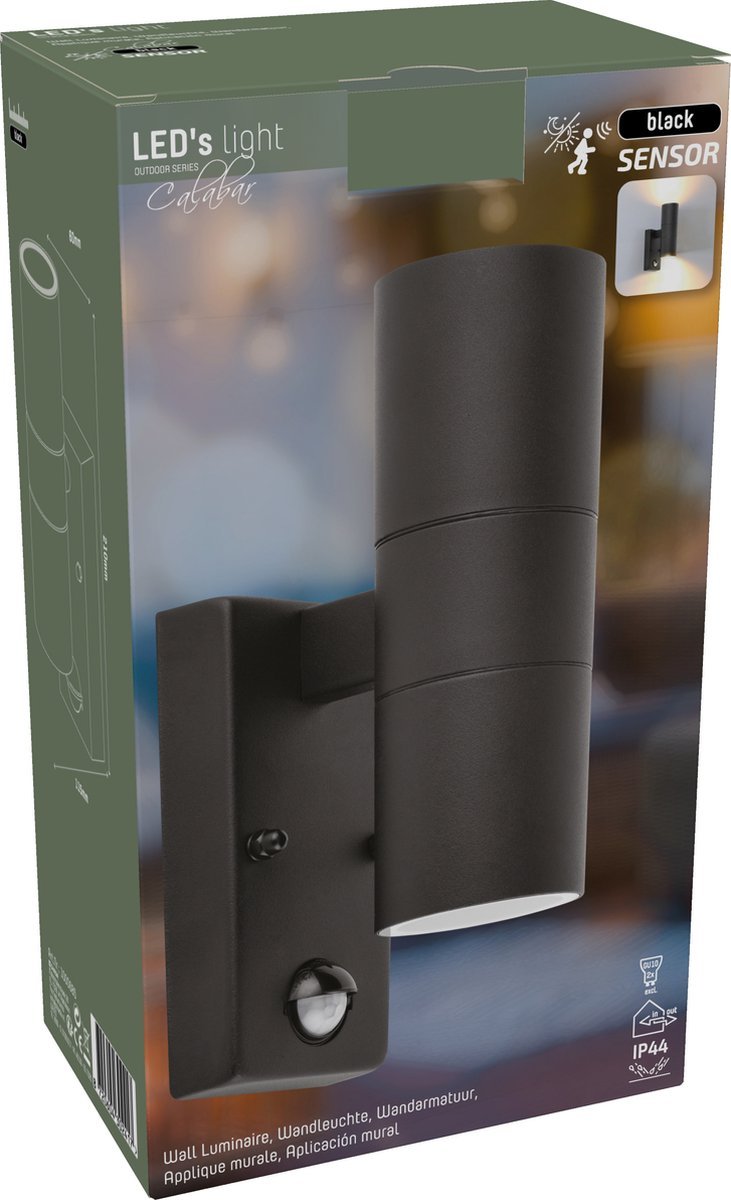 RVS LED Buitenlamp met bewegingssensor - 2 lichts up & down - IP44 - Zwart - LED.nl