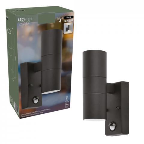RVS LED Buitenlamp met bewegingssensor - 2 lichts up & down - IP44 - Zwart - LED.nl