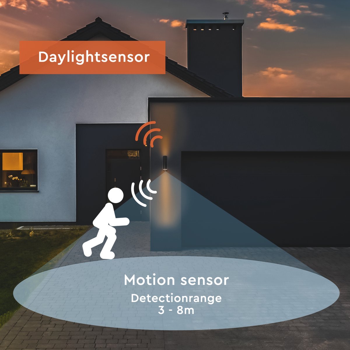 RVS LED Buitenlamp met bewegingssensor - 2 lichts up & down - IP44 - Zwart - LED.nl