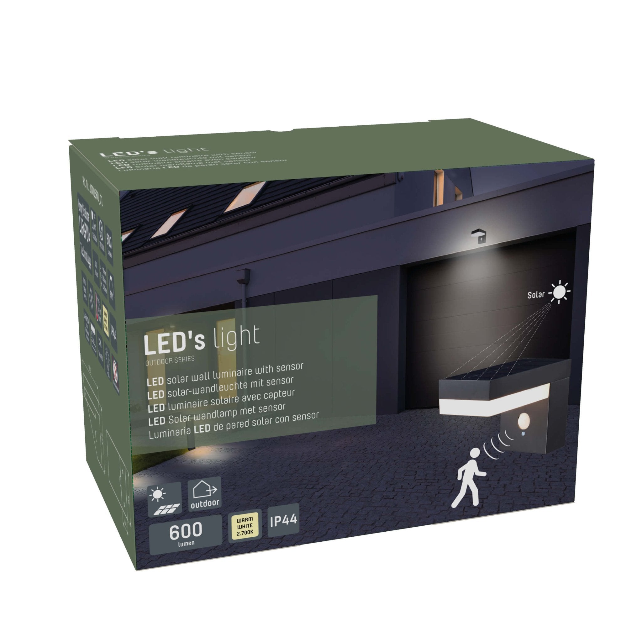 RVS Solar LED Buitenlamp met bewegingssensor - Draadloos - Vierkant - 3 standen - Zwart - LED.nl
