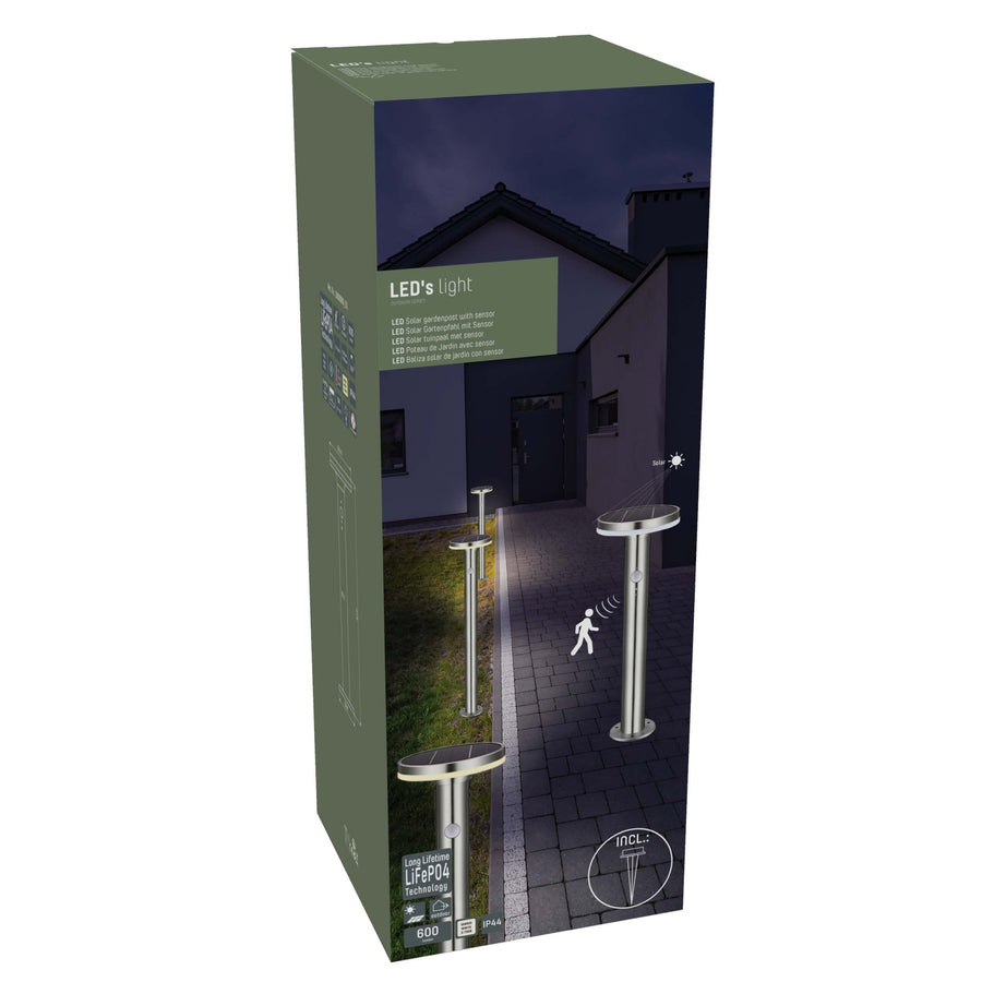 LED's Light RVS Solar-LED-Gartenlaterne mit Bewegungsmelder – Kabellos – 3 Modi – Silber - LED.de