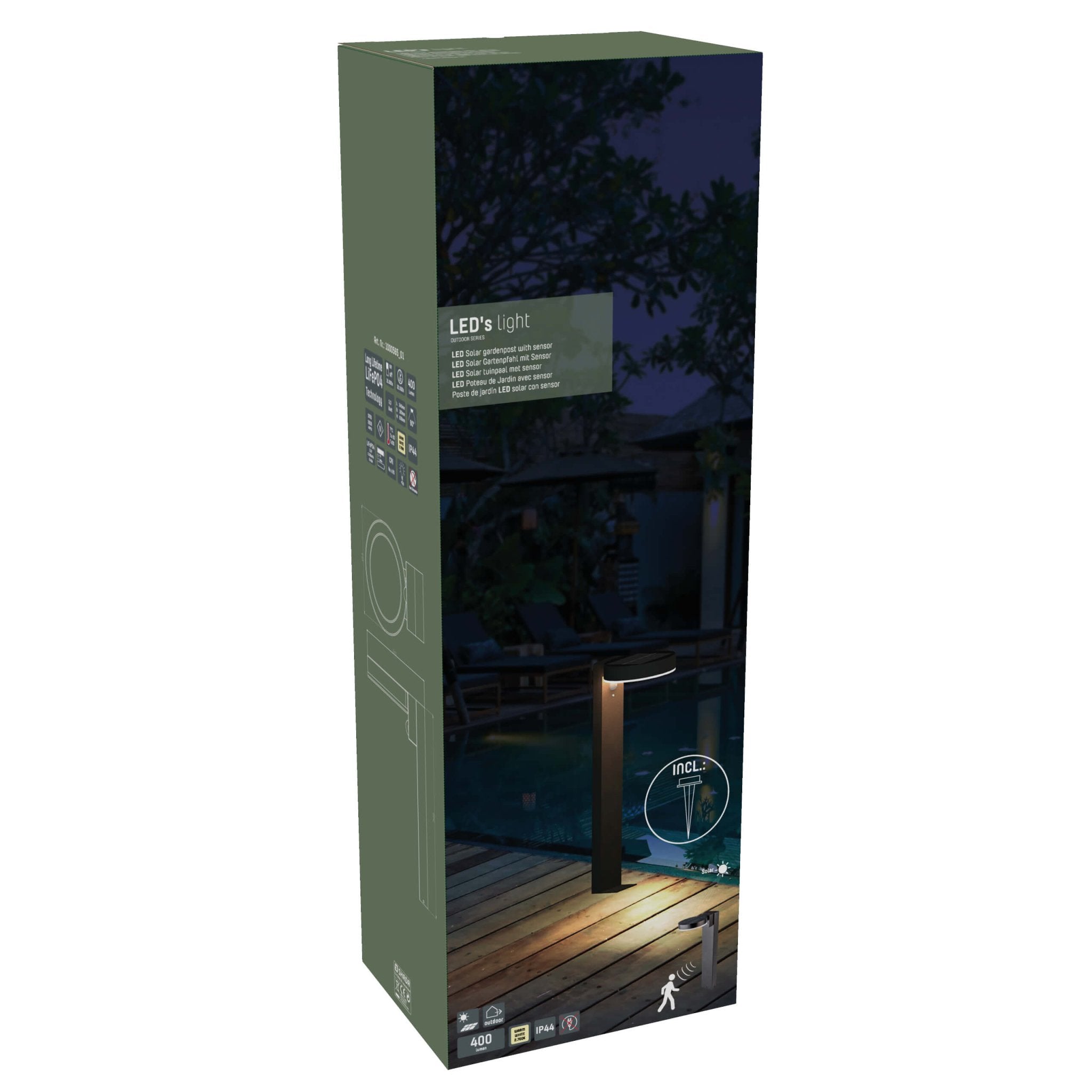 RVS Solar LED Tuin Lantaarnpaal met bewegingssensor - Draadloos - 3 standen - Zwart - LED.nl