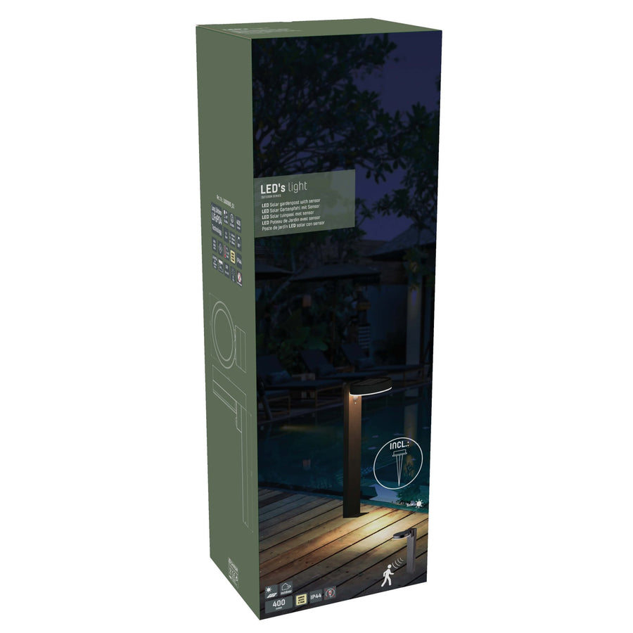 LED's Light RVS Solar LED Tuin Lantaarnpaal met Bewegingssensor - Draadloos - 3 standen - Zwart Lantaarns LED.nl