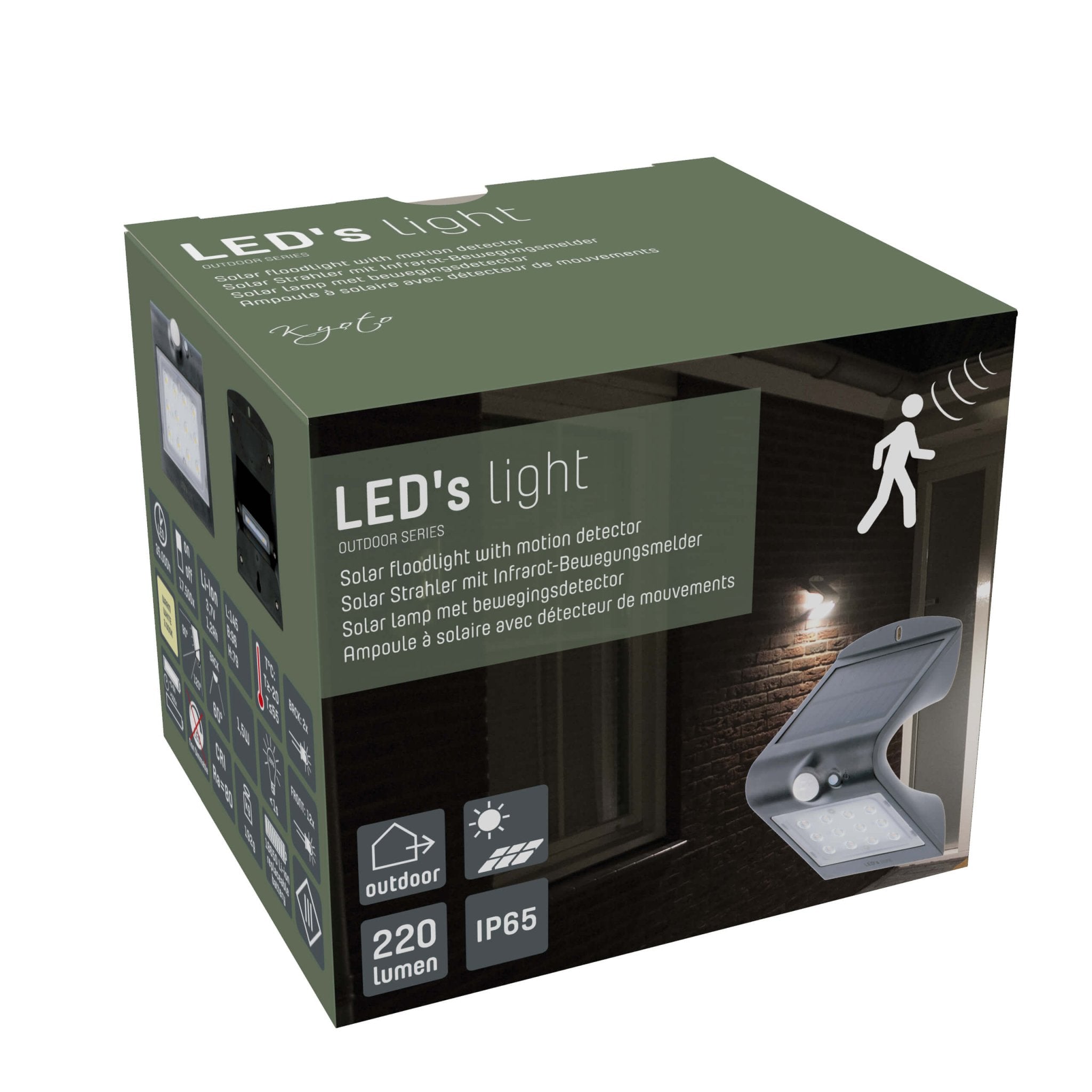 Solar LED buitenlamp met bewegingssensor - 3 standen - Automatisch aan/uit - 220 lm - Zwart - LED.nl