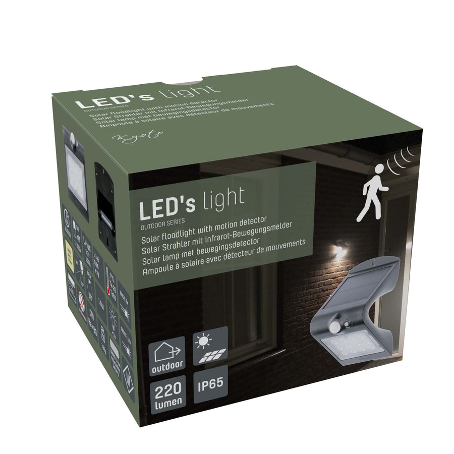 LED's Light Solar LED Buitenlamp met Bewegingssensor 220 - 3 lichtstanden - Automatisch aan/uit - Zwart Buitenlampen LED.nl