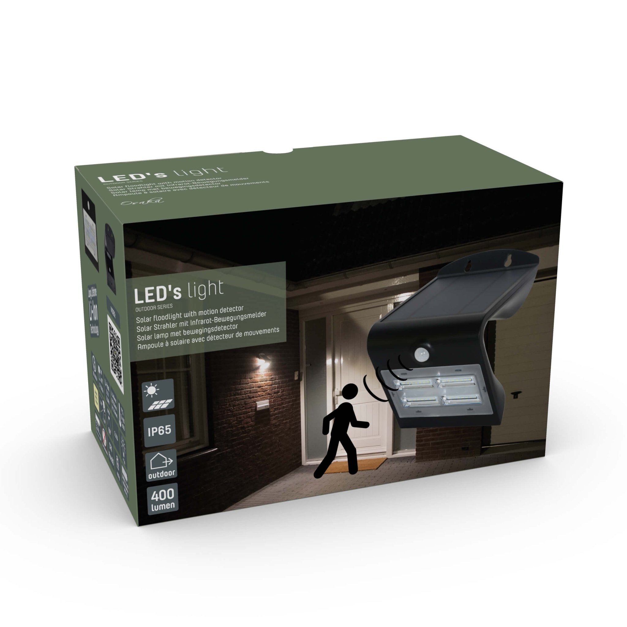 Solar LED Wandlamp met bewegingssensor - 3 standen - Automatisch aan/uit - 400 lm - Zwart - LED.nl