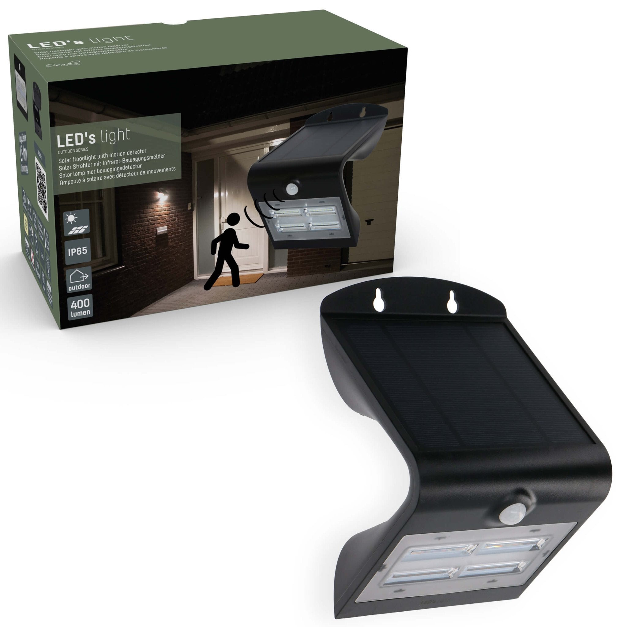 Solar LED Wandlamp met bewegingssensor - 3 standen - Automatisch aan/uit - 400 lm - Zwart - LED.nl