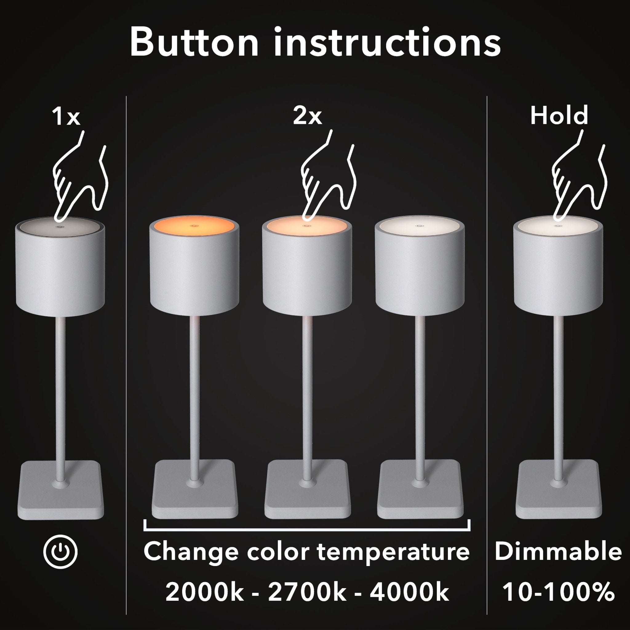 TouchDim oplaadbare LED tafellamp grijs – Dimbaar met touch-bediening – Voor binnen en buiten – 3 tinten licht instelbaar - LED.nl