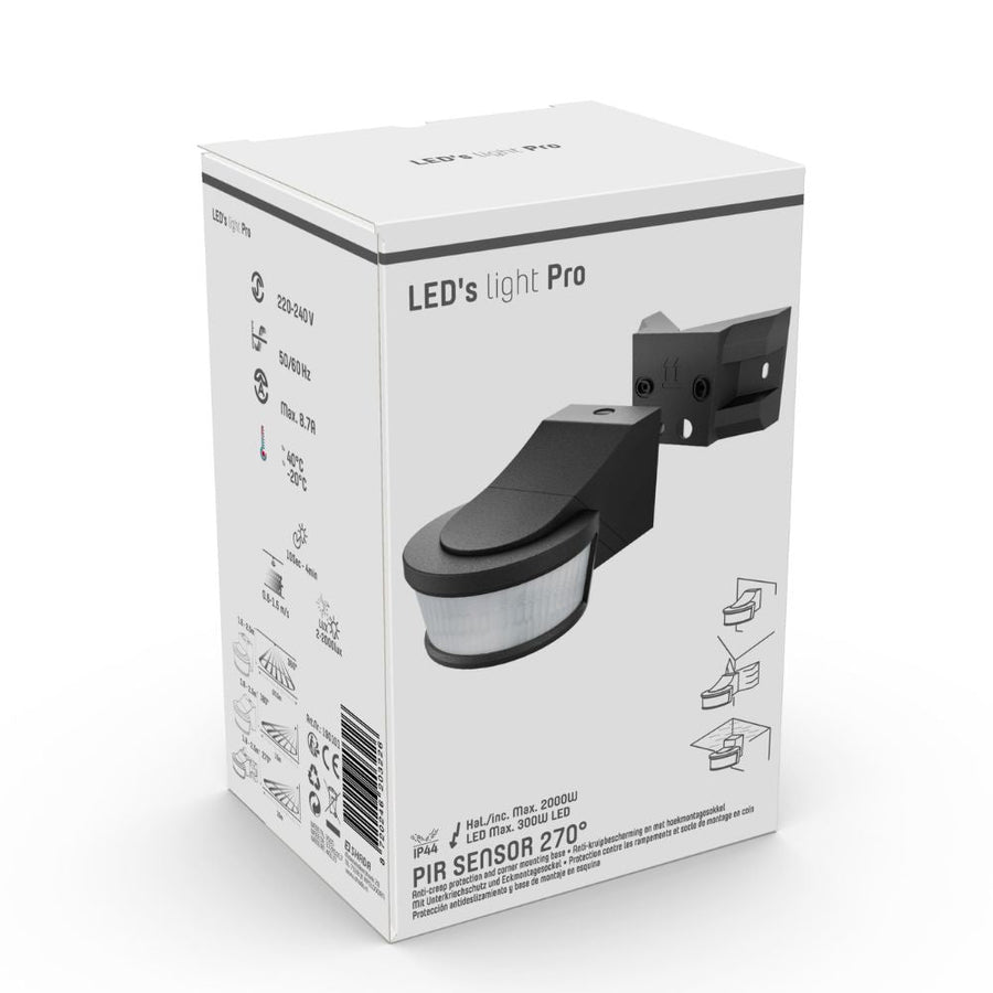 LED's Light Pro Bewegingssensor met Hoekbeugel Universeel - 12 meter bereik - Zwart Sensoren LED.nl