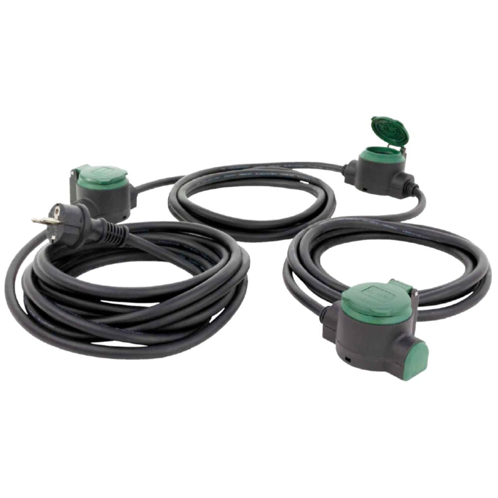 Verlengsnoer 10 meter met stekkerdoos voor buiten - 3 stopcontacten - IP44 - LED.nl