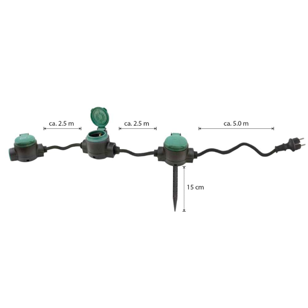 Verlengsnoer 10 meter met stekkerdoos voor buiten - 3 stopcontacten - IP44 - LED.nl