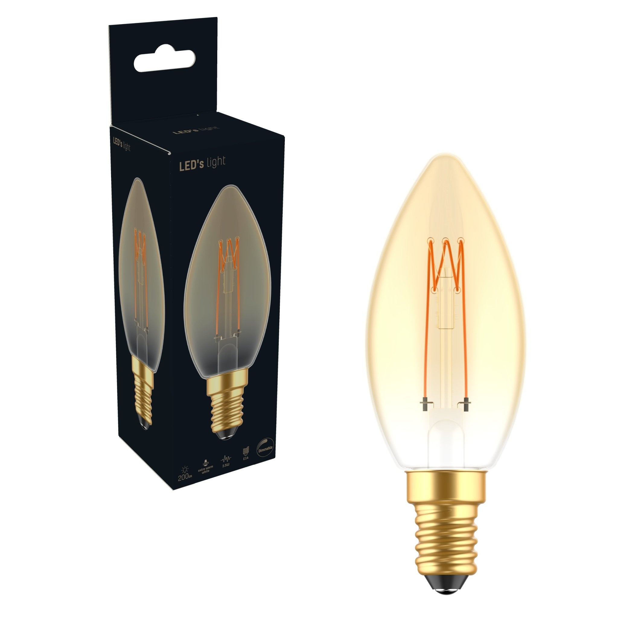 Vintage LED Filament Kaarslamp Goud E14 - Dimbaar - Extra warm wit - 2.5W (15W) - LED.nl